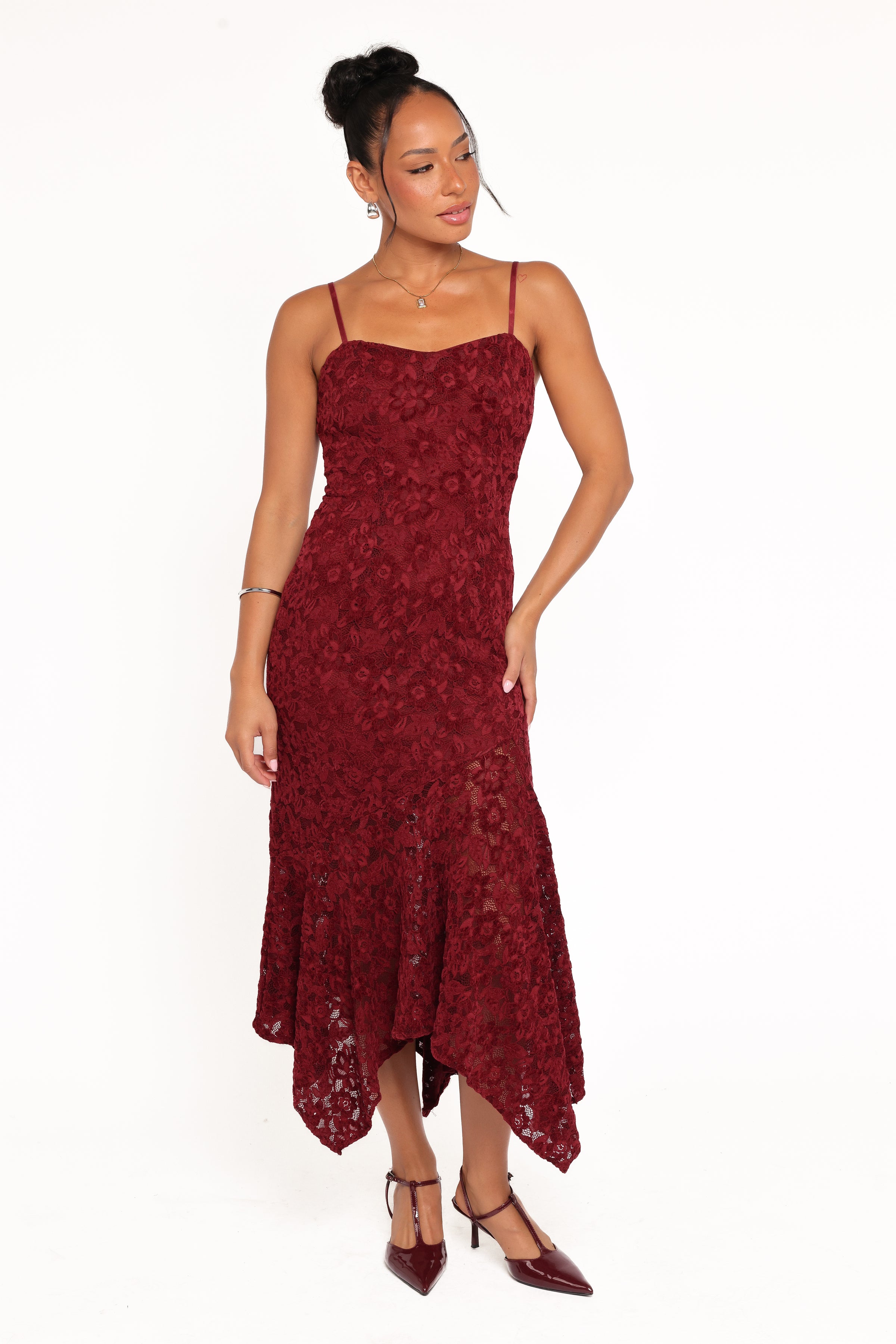 DRESSES Lorde Midi Dress - Burgundy Lace