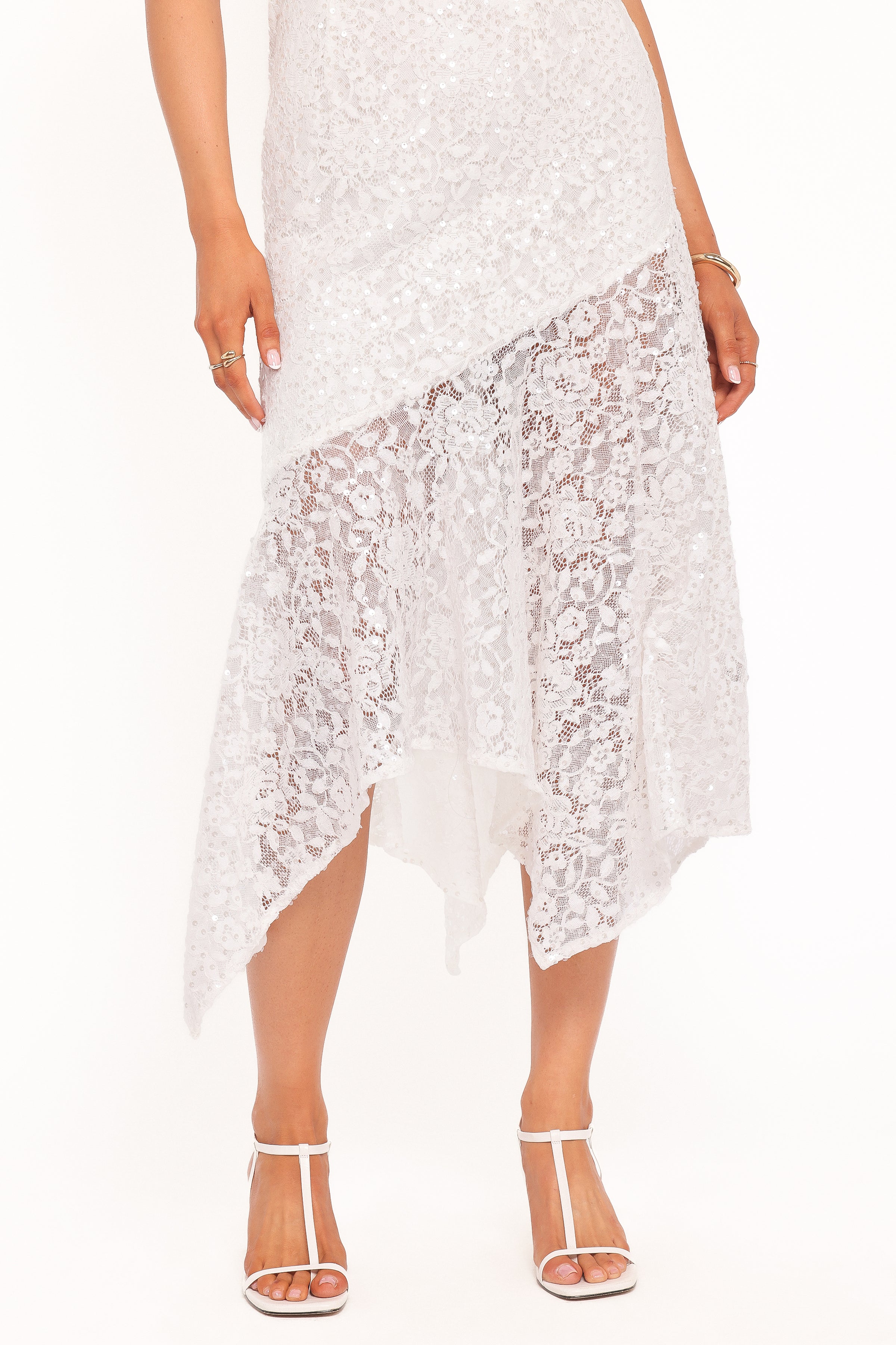 DRESSES Lorde Midi Dress - White Lace Sequin