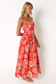 DRESSES @Loretta Belted Midi Dress - Red Floral