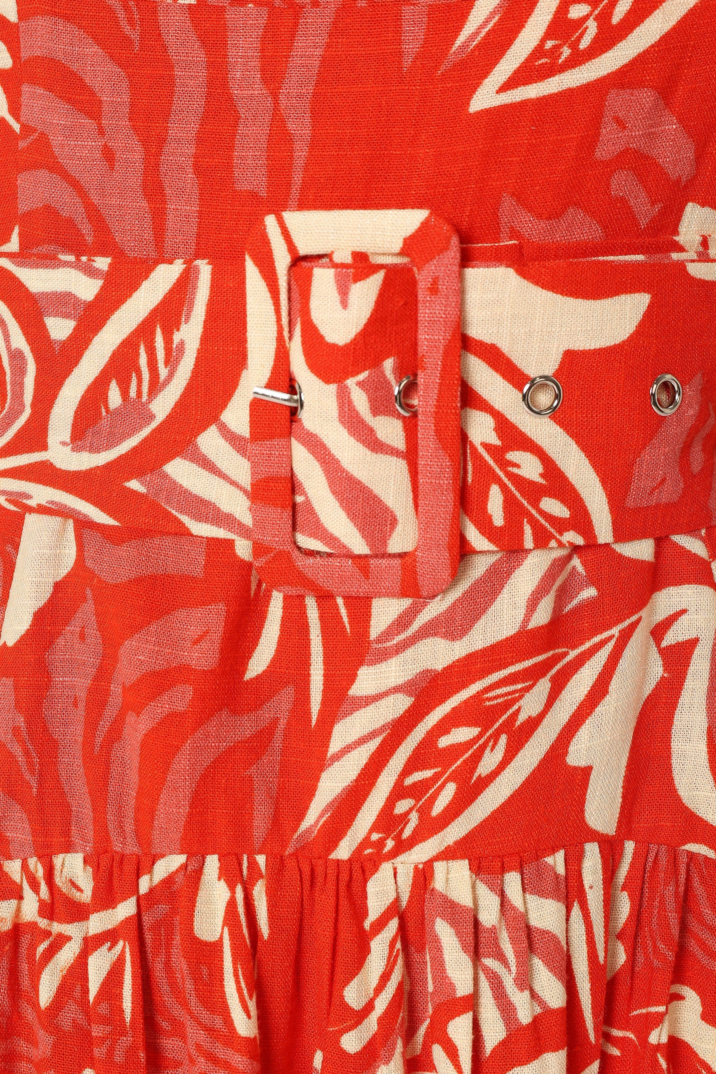 DRESSES @Loretta Belted Midi Dress - Red Floral