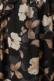 DRESSES @Lucah Frill Shoulder Maxi Dress - Black Floral (Hold for Modern Romance)