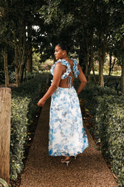 DRESSES Lucah Frill Shoulder Maxi Dress - Blue White Floral