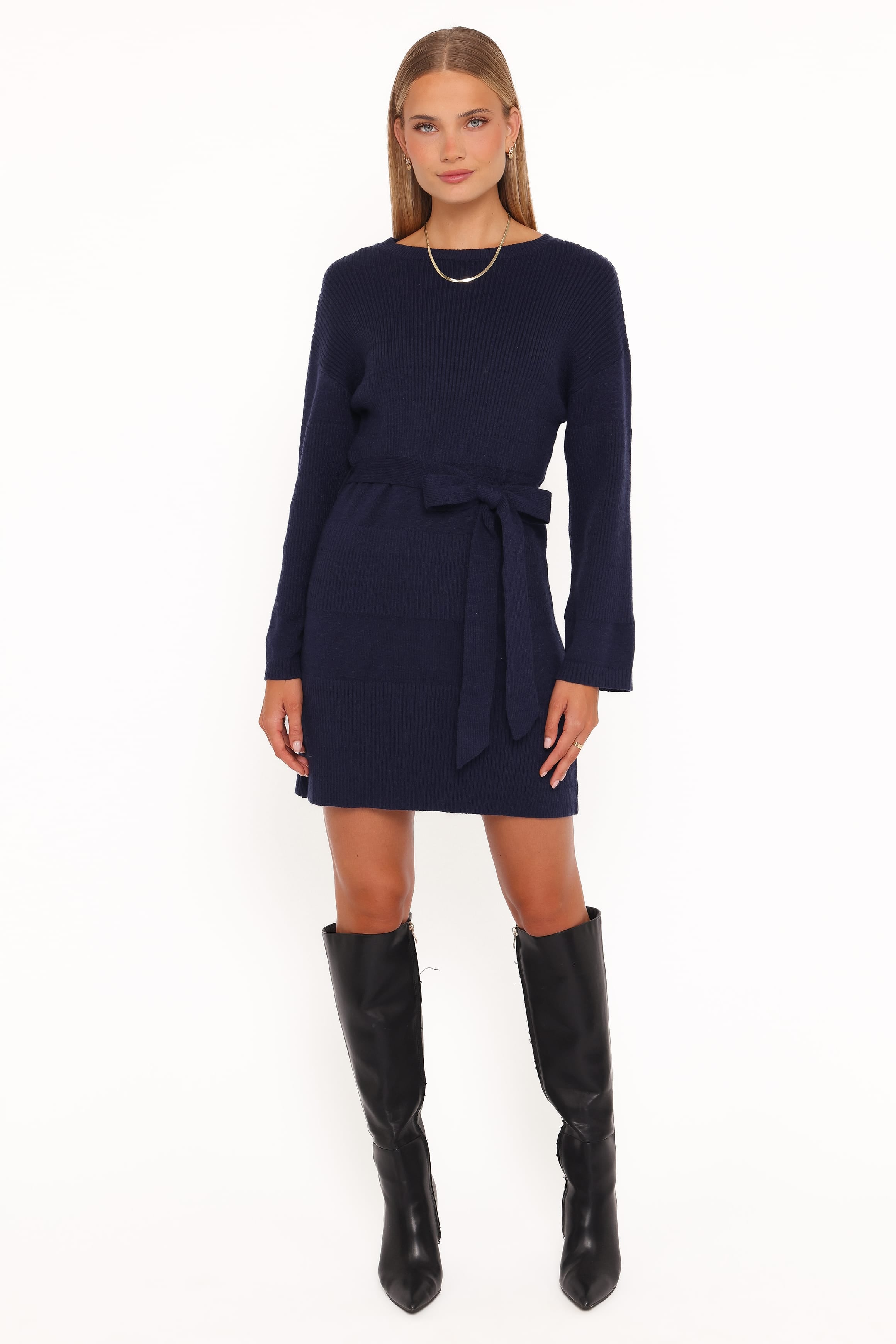 navy mini sweater dress Lucca Mini Sweater Dress - Navy