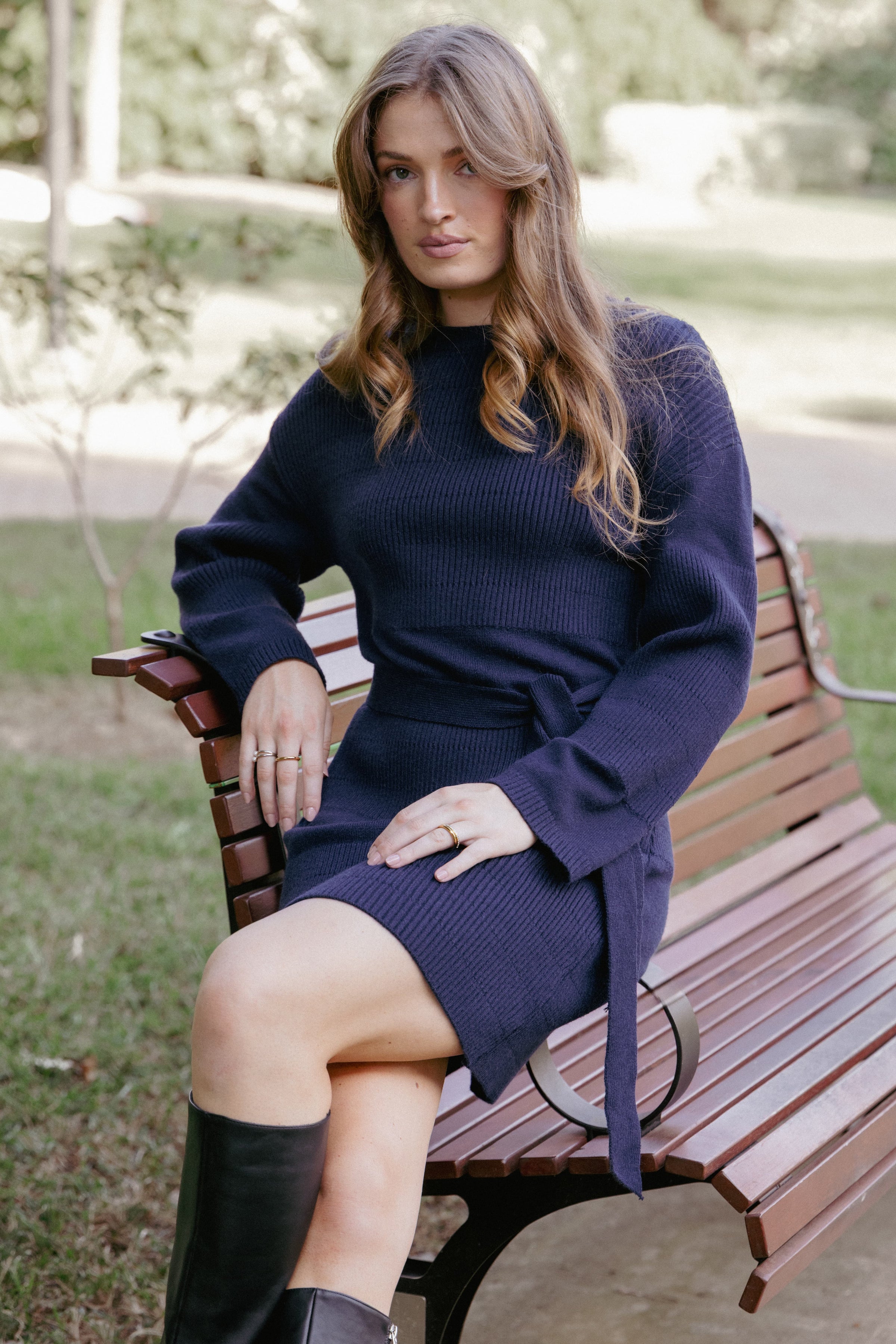 Lucca Mini Sweater Dress - Navy | Petal & Pup