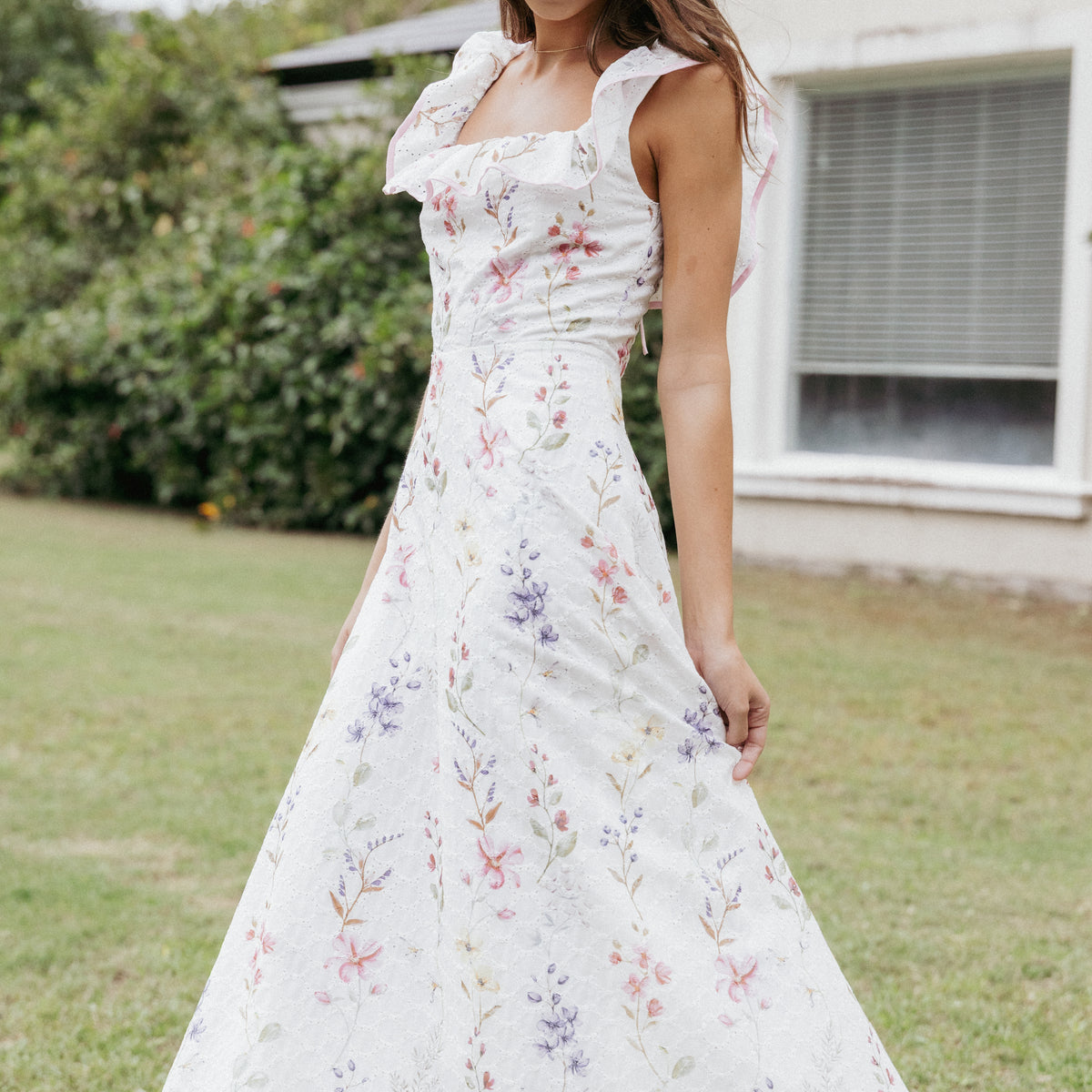 slim fit dress slacks Lucille Maxi Dress - White Floral