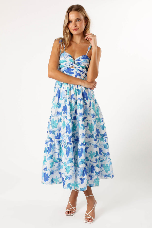 DRESSES @Lulu Cut Out Maxi Dress - Blue Floral