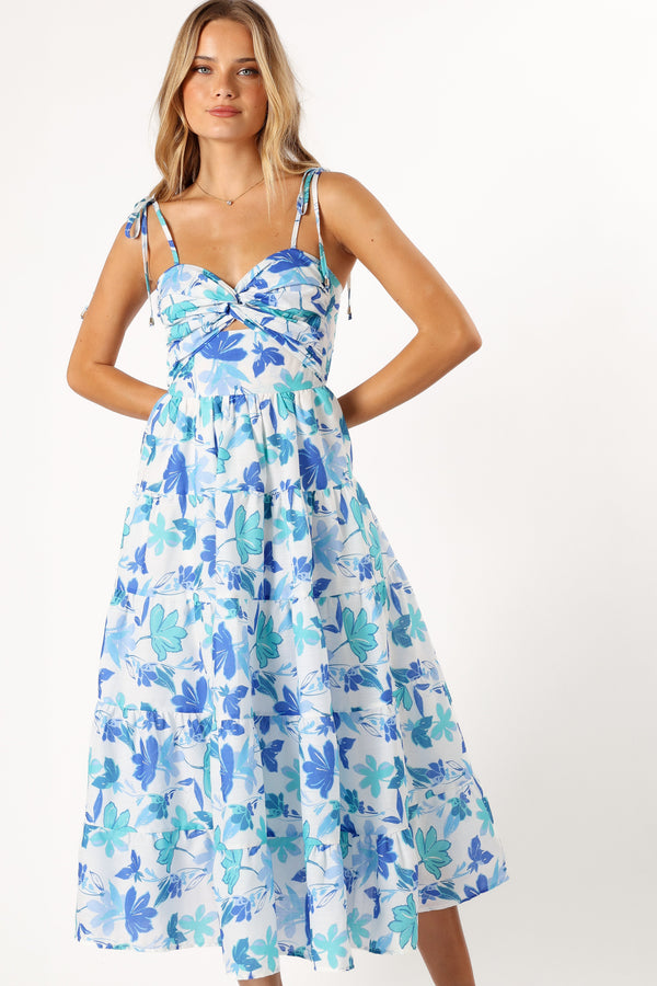 DRESSES @Lulu Cut Out Maxi Dress - Blue Floral