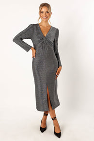 DRESSES @Luminate Longsleeve Midi Dress - Silver
