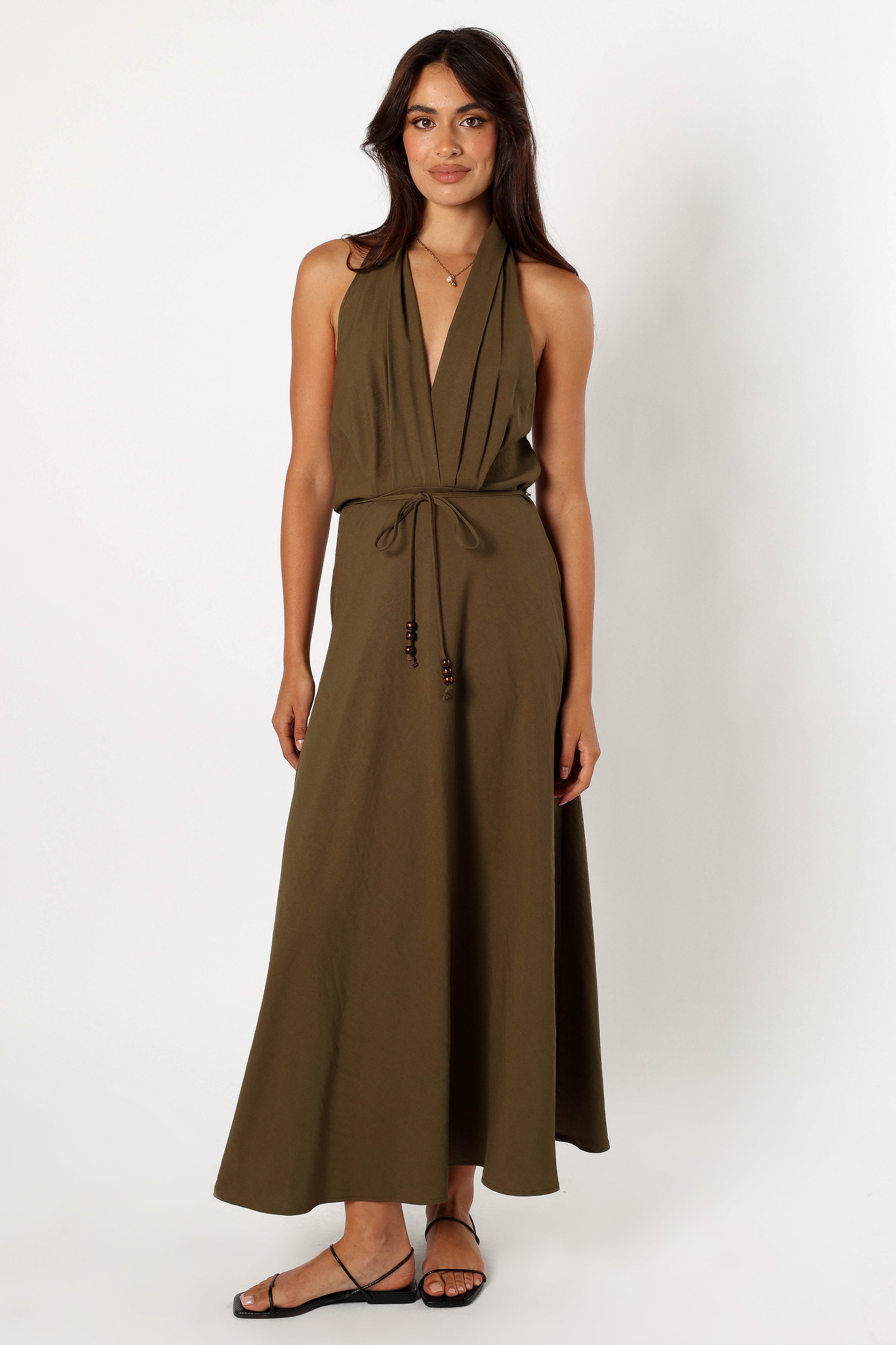 DRESSES @Lylah Halterneck Midi Dress - Olive