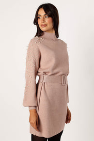 DRESSES @Maeve Longsleeve Mini Dress - Mocha