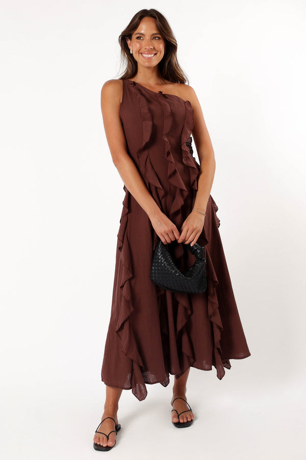 DRESSES @Maggy One Shoulder Dress - Chocolate