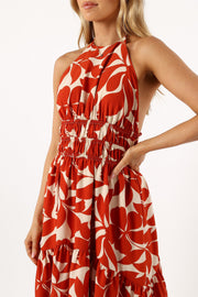 DRESSES @Maha Halterneck Maxi Dress - Tan Floral