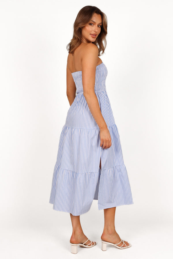 DRESSES Maisie Strapless Midi Dress - Blue Stripe