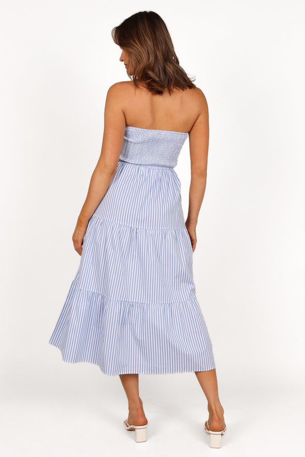 DRESSES Maisie Strapless Midi Dress - Blue Stripe