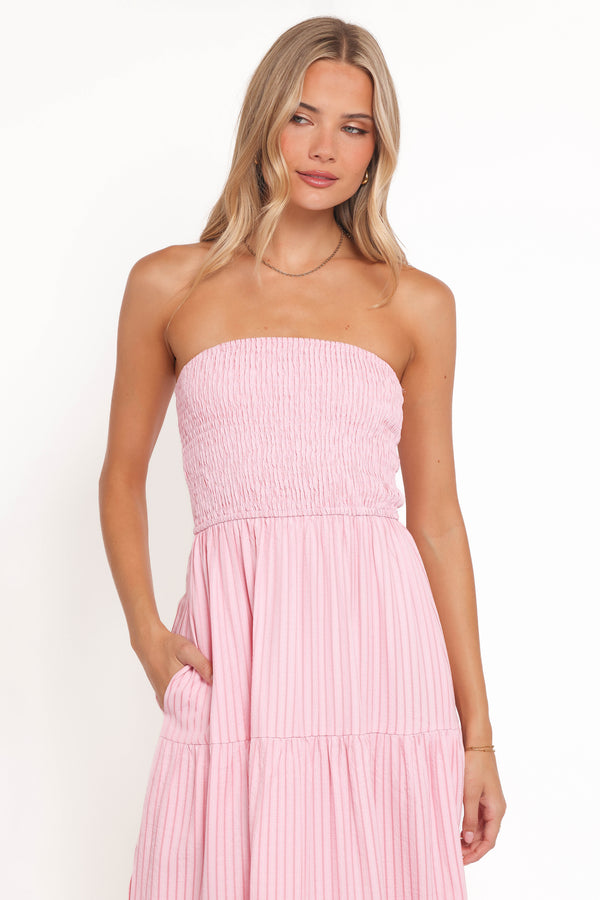 DRESSES Maisie Strapless Midi Dress - Pink Stripe