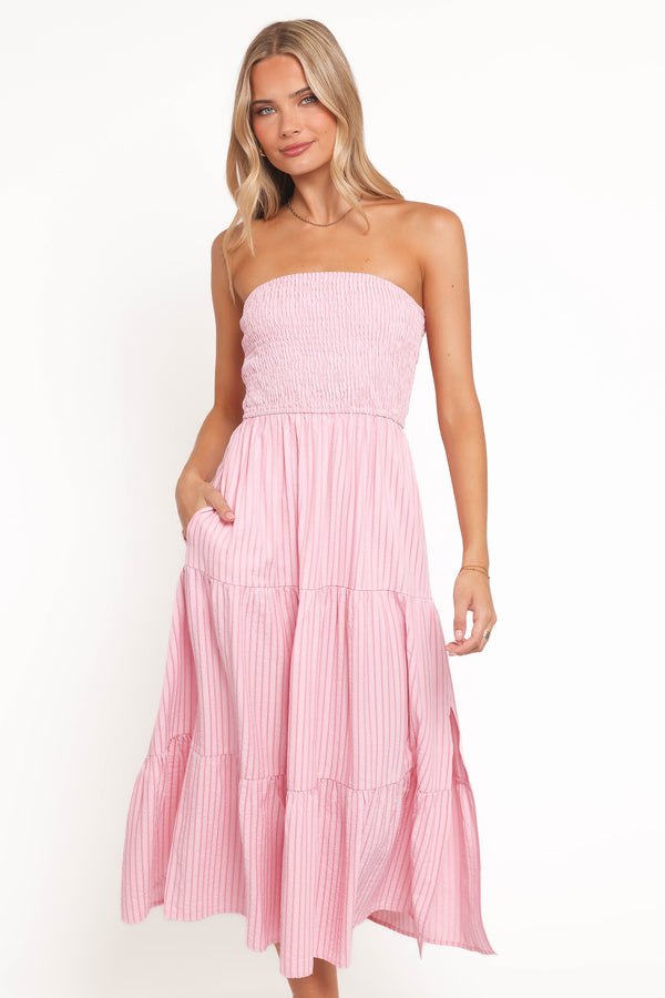 DRESSES Maisie Strapless Midi Dress - Pink Stripe