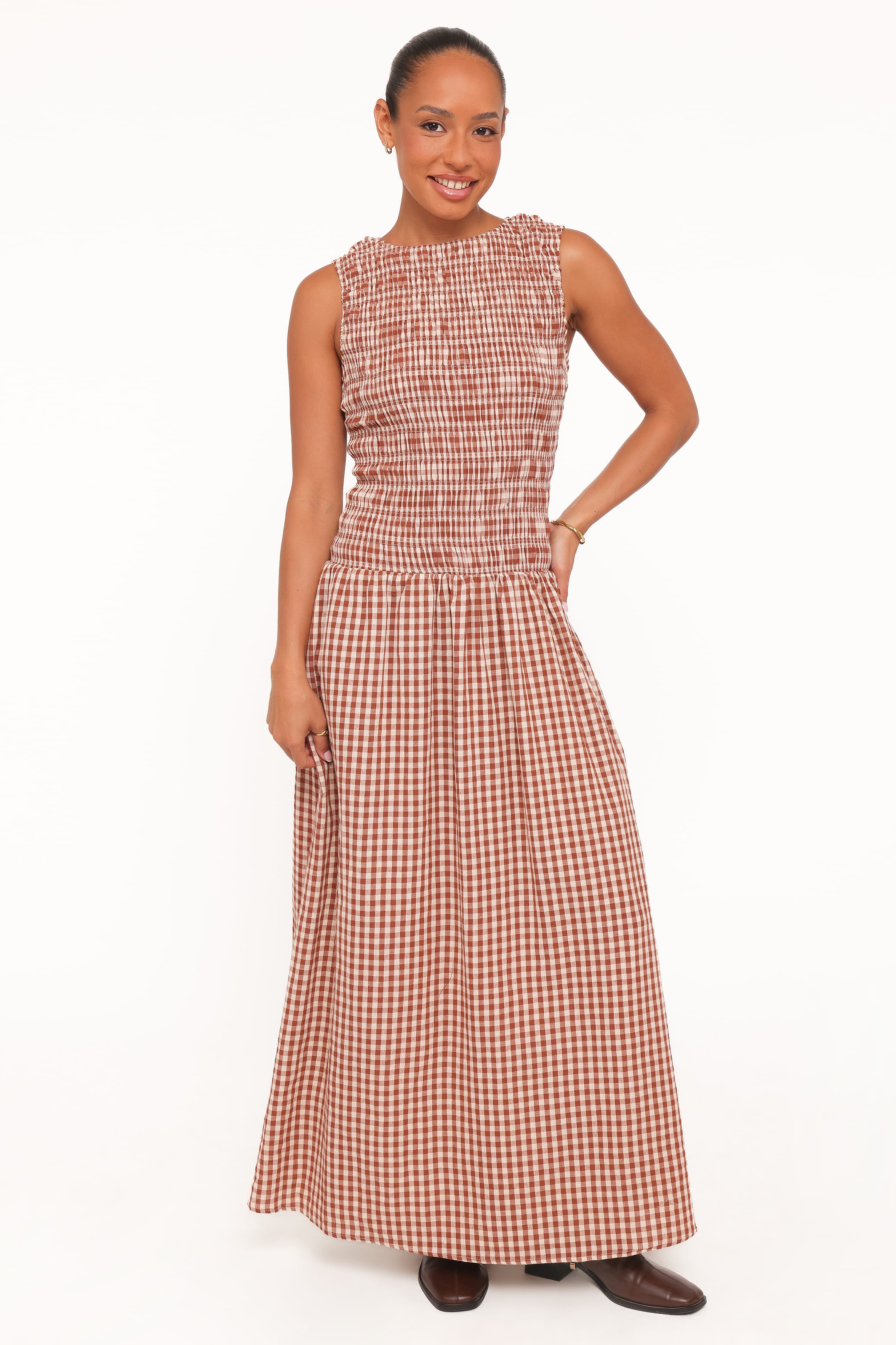 DRESSES Maleny Maxi Dress - Brown Gingham