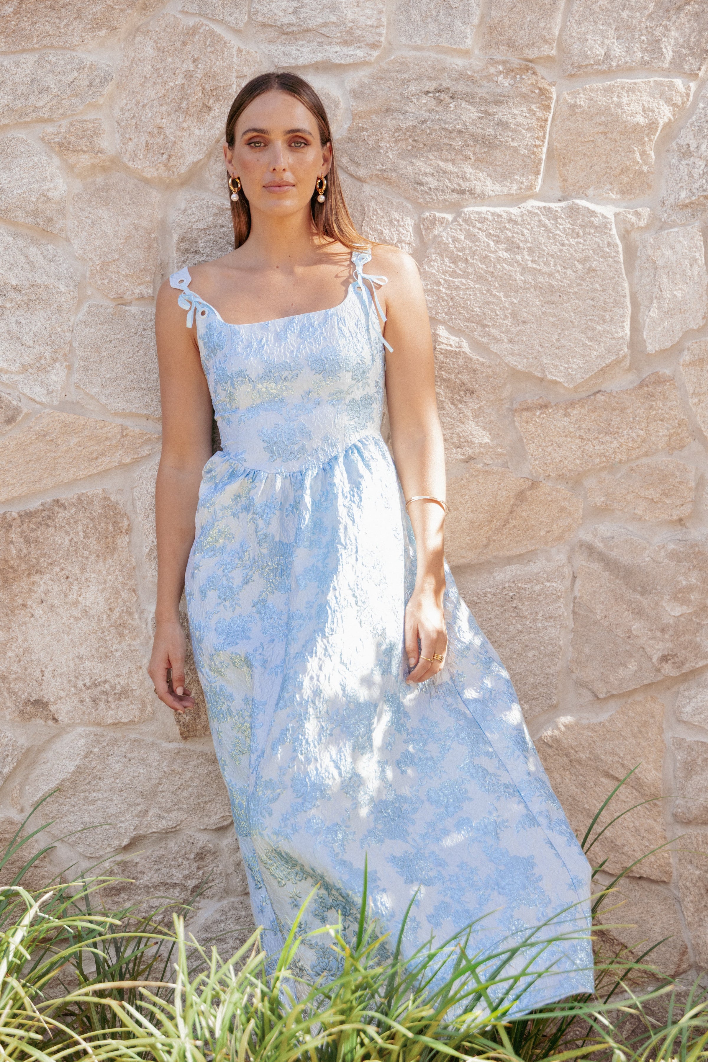 DRESSES Marcelline Maxi Dress - Blue Brocade