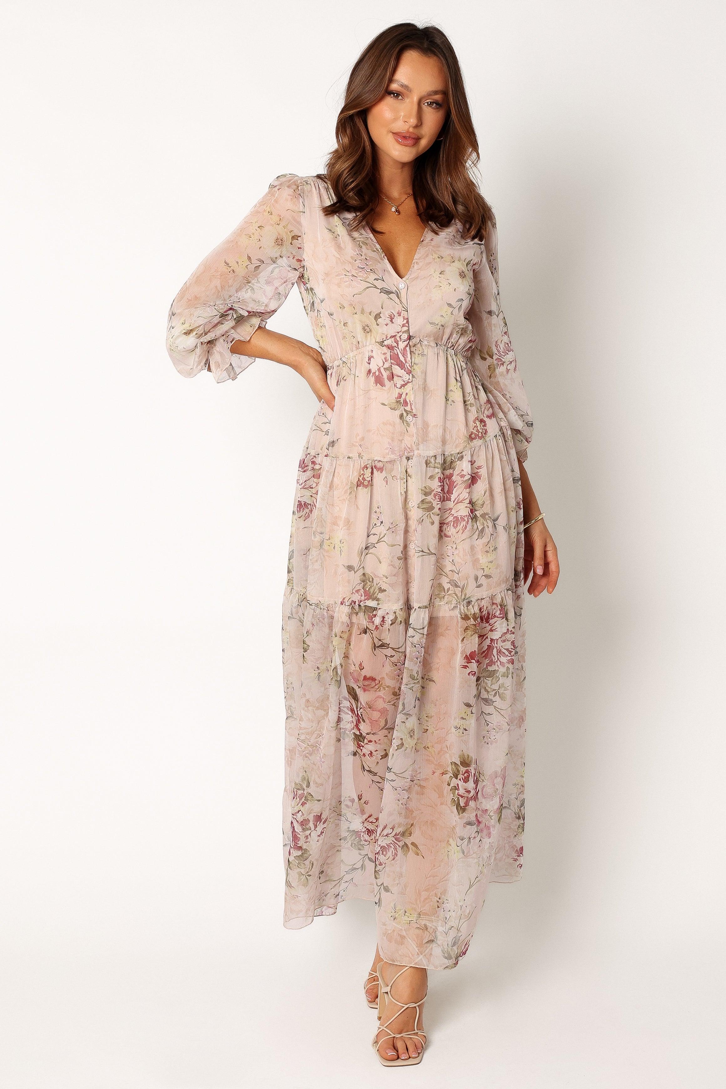 DRESSES @Maria Long Sleeve Maxi Dress - Cream