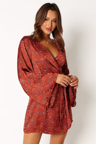 DRESSES @Mariah Wrap Mini Dress - Rust