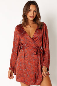 DRESSES @Mariah Wrap Mini Dress - Rust