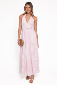 DRESSES Marie Halterneck Maxi Dress - Pink Stripe