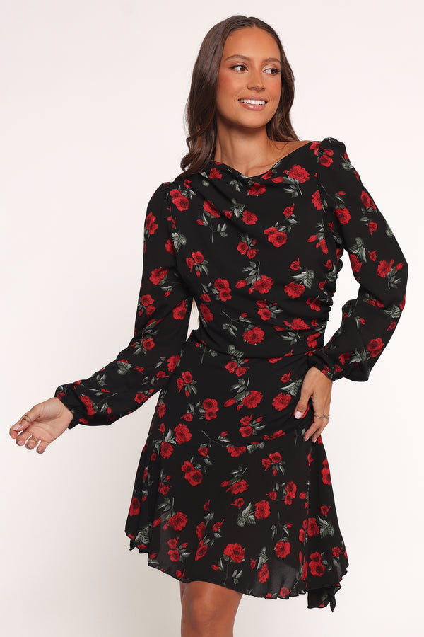 DRESSES Mariska Long Sleeve Mini Dress - Rose Print