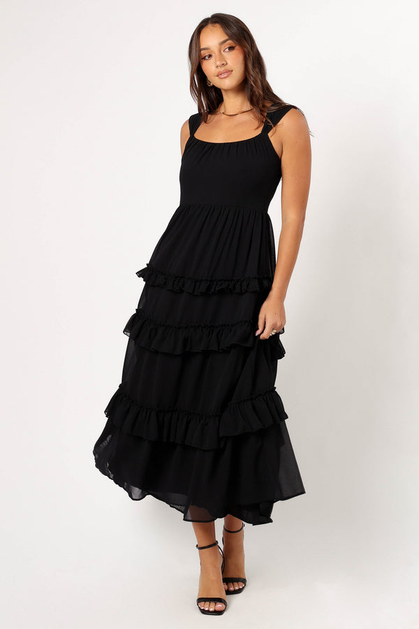 DRESSES @Marli Ruffle Midi Dress - Black