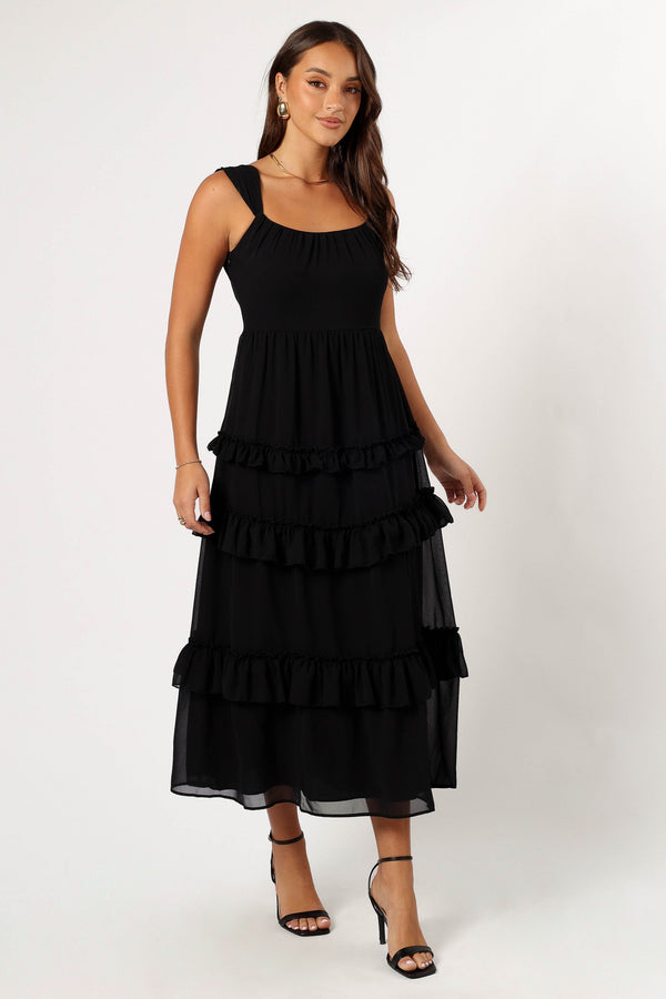 DRESSES @Marli Ruffle Midi Dress - Black