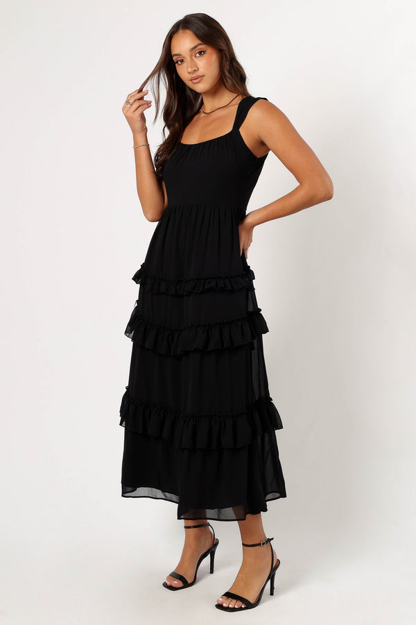 DRESSES @Marli Ruffle Midi Dress - Black