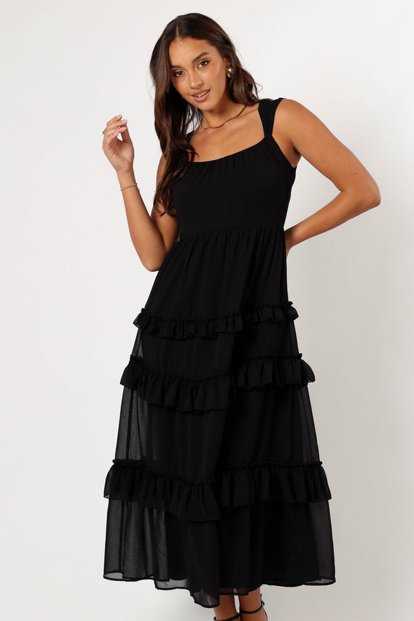 DRESSES @Marli Ruffle Midi Dress - Black