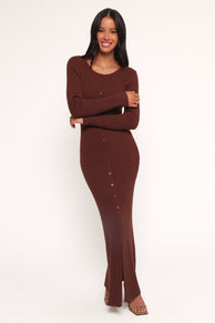 DRESSES Marshall Button Through Knit Maxi Dress - Chocolate