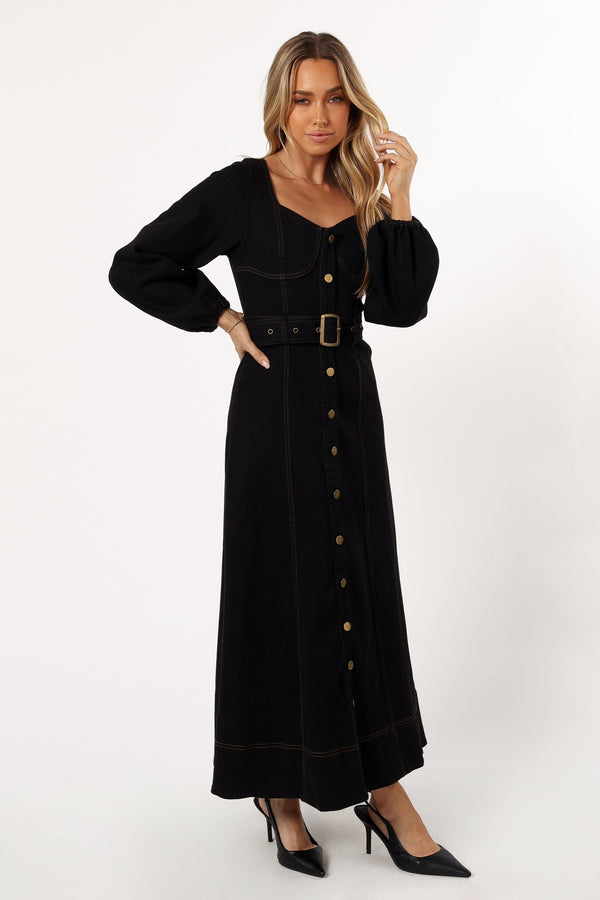 DRESSES @Mateo Long Sleeve Denim Dress - Black