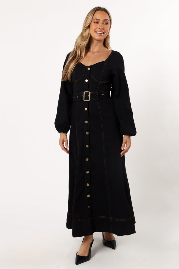 DRESSES @Mateo Long Sleeve Denim Dress - Black