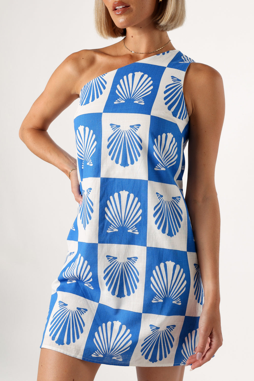 DRESSES @Matteo One Shoulder Mini Dress - Blue Print