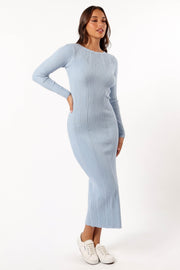 DRESSES @Mattie Long Sleeve Maxi Dress - Blue Grey