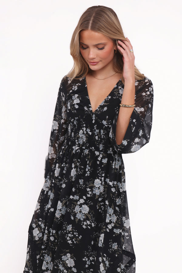 DRESSES Mavis Long Sleeve Maxi Dress - Black Floral