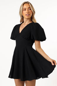 DRESSES @Max Short Sleeve Mini Dress - Black