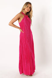 DRESSES @Melody Halterneck Plisse Midi Dress - Pink