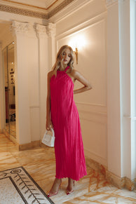 DRESSES Melody Halterneck Plisse Midi Dress - Pink