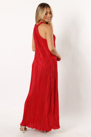 DRESSES @Melody Halterneck Plisse Midi Dress - Red
