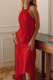 DRESSES Melody Halterneck Plisse Midi Dress - Red