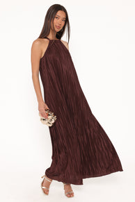 DRESSES Melody Plisse Halter Maxi Dress - Brown