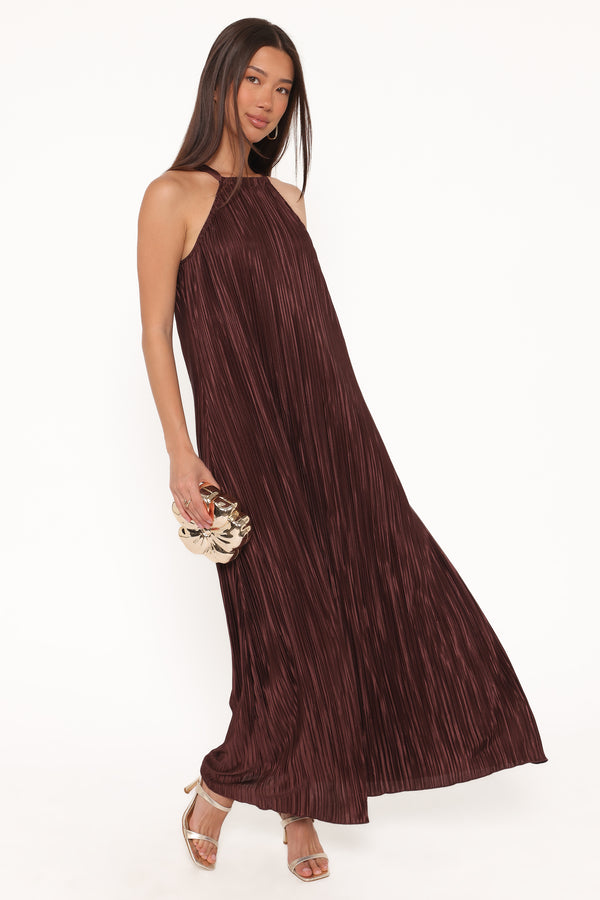DRESSES Melody Plisse Halter Maxi Dress - Brown