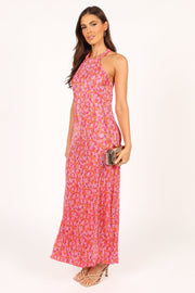 DRESSES @Melody Plisse Halter Maxi Dress - Hot Pink