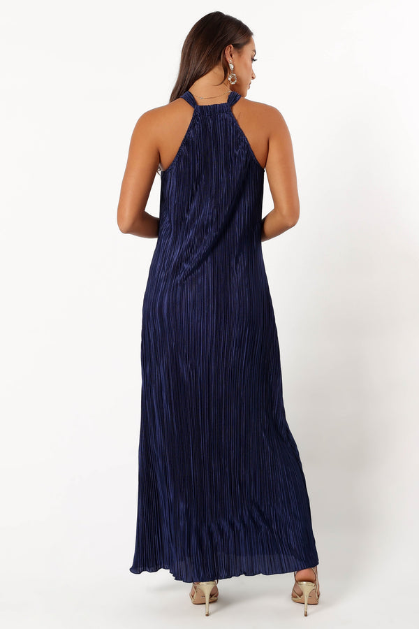 DRESSES @Melody Plisse Halter Maxi Dress - Navy