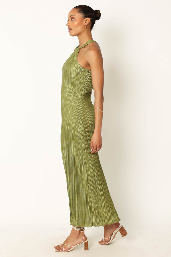 DRESSES @Melody Plisse Halter Maxi Dress - Olive