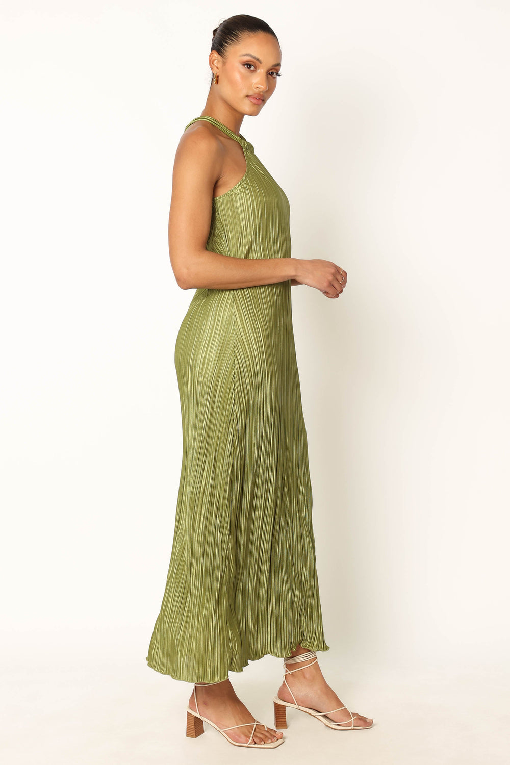 DRESSES @Melody Plisse Halter Maxi Dress - Olive