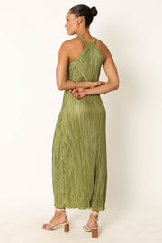 DRESSES @Melody Plisse Halter Maxi Dress - Olive