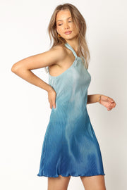 DRESSES @Melody Plisse Halter Mini Dress - Blue Gradient